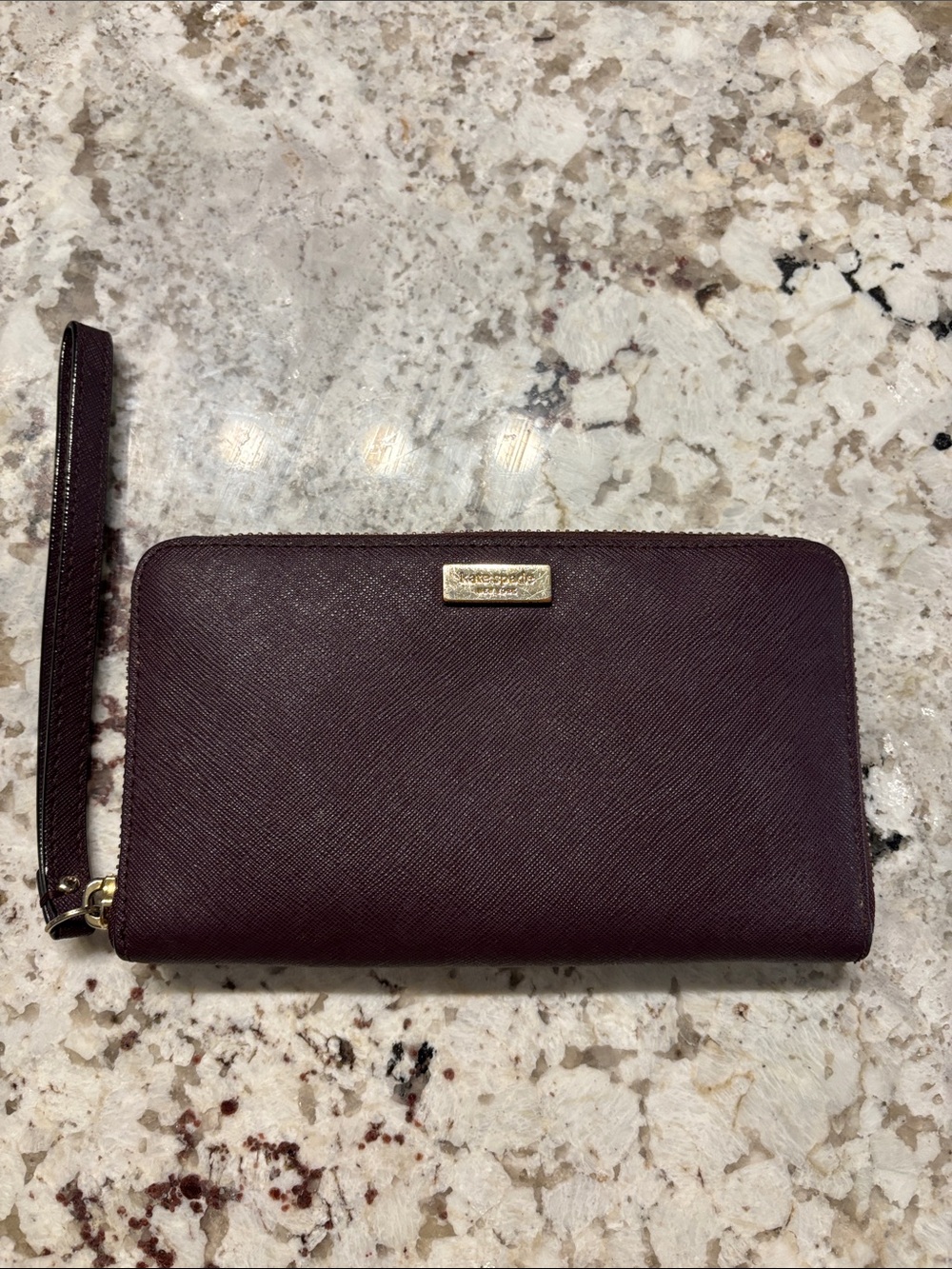 kate spade dark plum Laurel Way wristlet wallet
